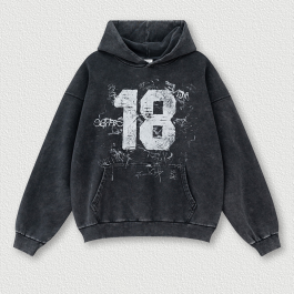 380g Vintage Wash Old Cotton Number Printed Hoodie
