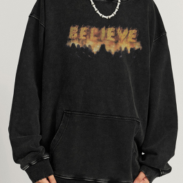 420g Vintage Wash Old Cotton Flame Believe Printed Hoodie
