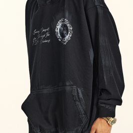 370g Vintage Wash Old Cotton Gradation Letter Printed Hoodie