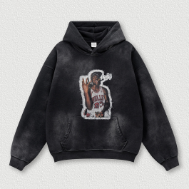 370g Vintage Wash Old Cotton NBA Hip-pop Printed Hoodie