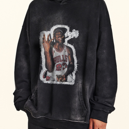 370g Vintage Wash Old Cotton NBA Hip-pop Printed Hoodie
