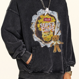 420g Super Chips Vintage Wash Old Printed Hoodie