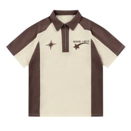 American Style Striped Zip Polo Shirt