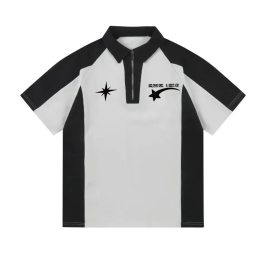 American Style Striped Zip Polo Shirt