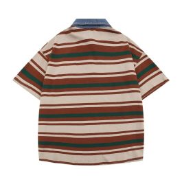 American Style Striped Button Polo Shirt