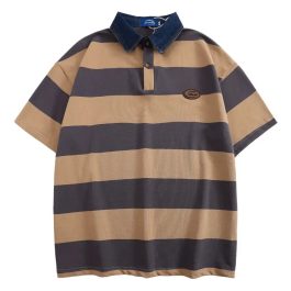 American Style Striped Button Polo Shirt