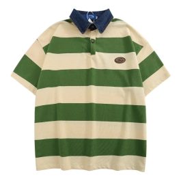 American Style Striped Button Polo Shirt