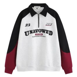 Patchwork Monogram Embroidery Half Zip Polo Sweatshirt