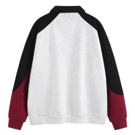 Patchwork Monogram Embroidery Half Zip Polo Sweatshirt