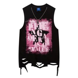 Necklace Ripped Letter Vest Tees