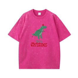 Christmas Dinosaur Vintage Wash Custom T-Shirt Festive Holiday Apparel