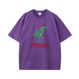 Christmas Dinosaur Vintage Wash Custom T-Shirt Festive Holiday Apparel
