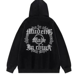 Gothic Letter Prints Zip Up Hoodie